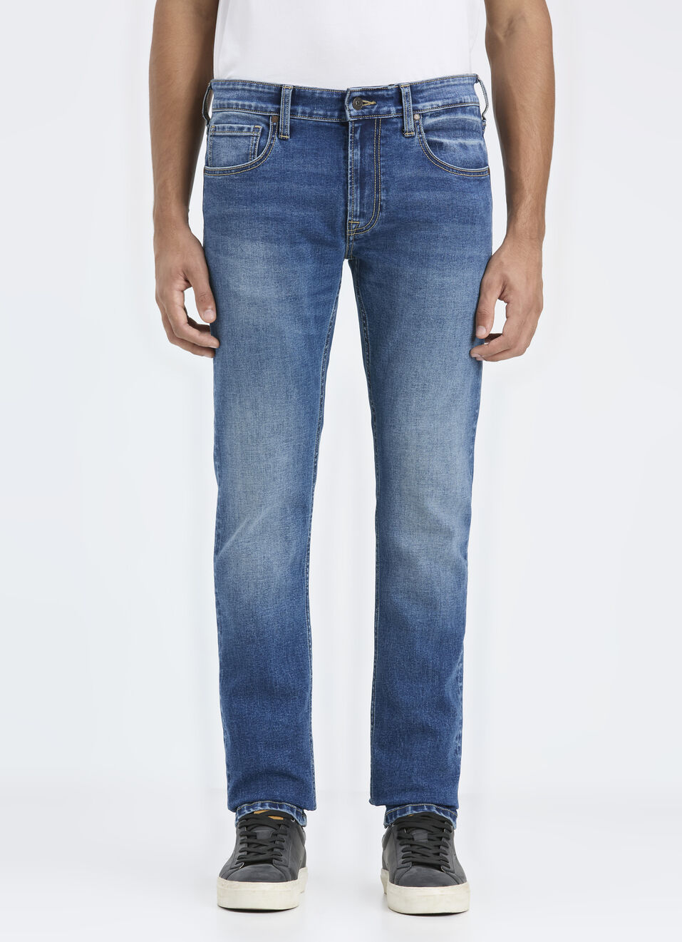 Men Blue Mid Rise Slim Fit Stretchable Jeans, , large image number 1