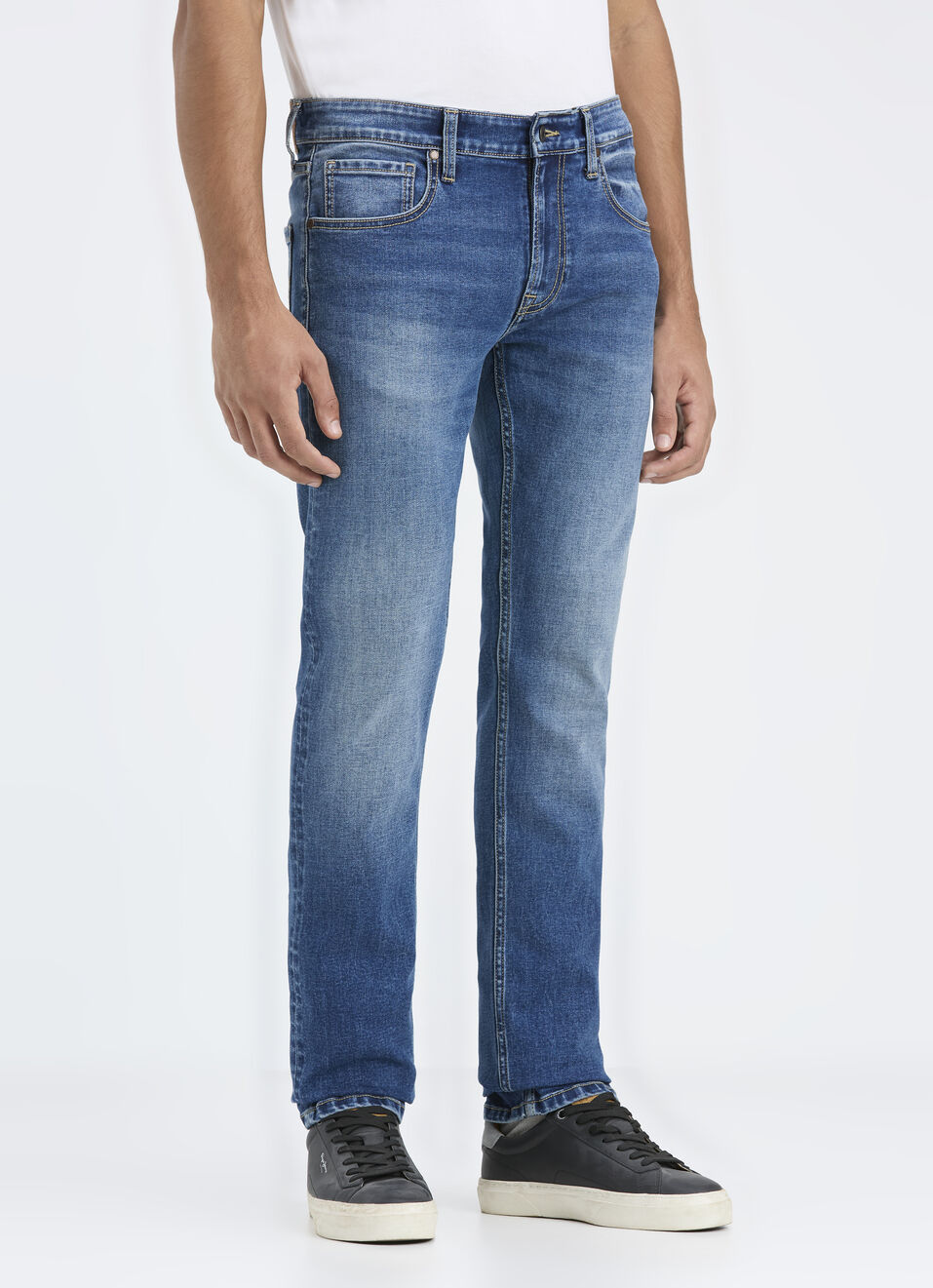 Men Blue Mid Rise Slim Fit Stretchable Jeans, , large image number 3