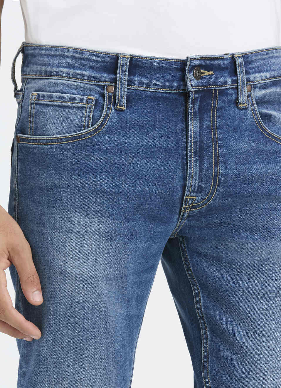 Men Blue Mid Rise Slim Fit Stretchable Jeans, , large image number 4