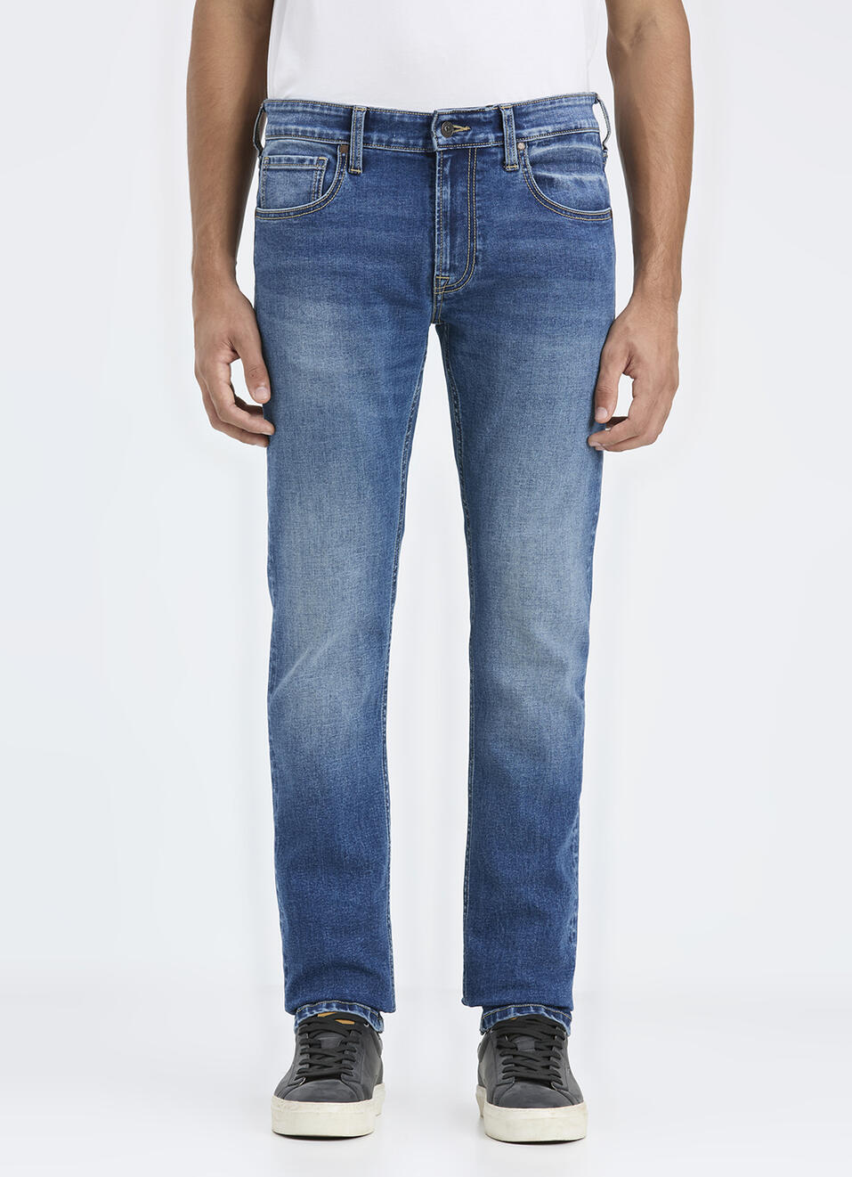 Men Blue Mid Rise Slim Fit Stretchable Jeans, , large image number 6