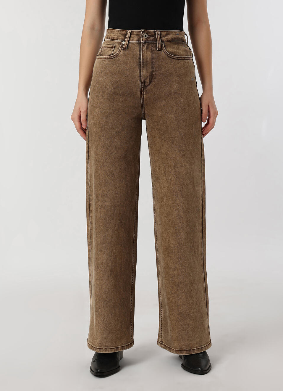 Women Brown High Rise Wide Leg Jeans, , large image number 1