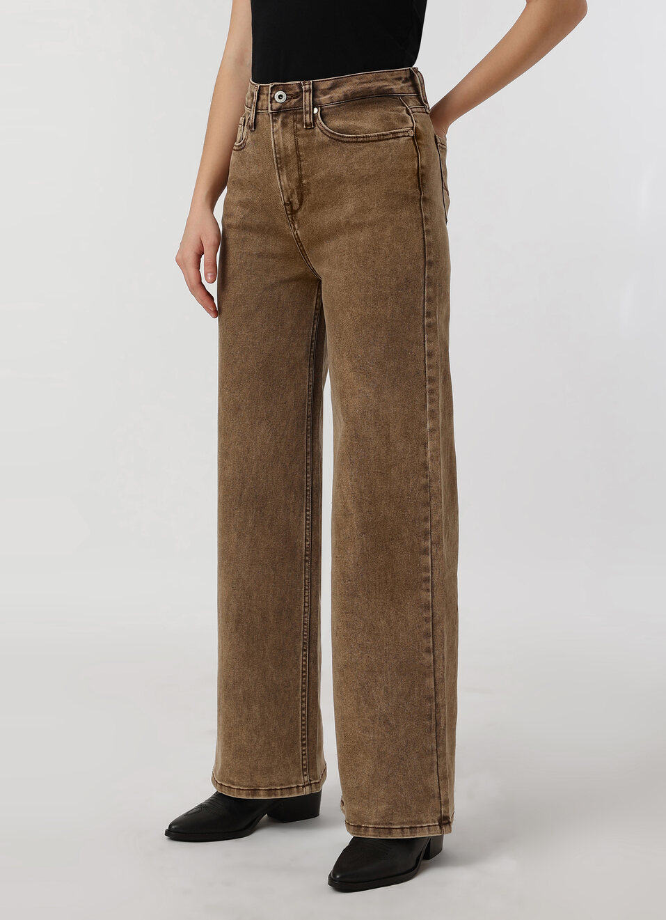 Women Brown High Rise Wide Leg Jeans, , large image number 3