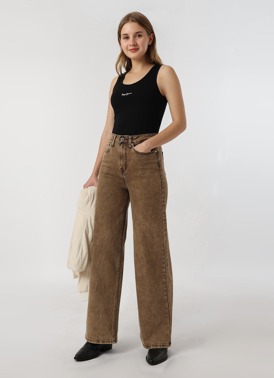 Women Brown High Rise Wide Leg Jeans, , large image number 0