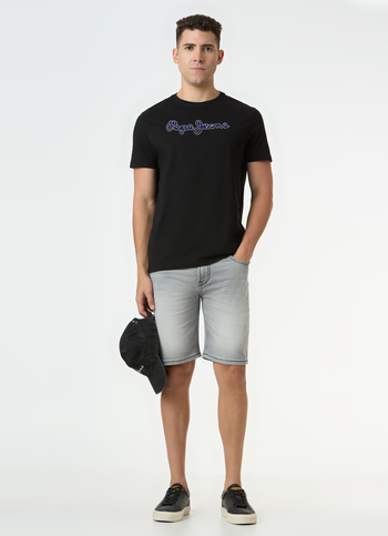 Men Grey Mid Rise Denim Shorts