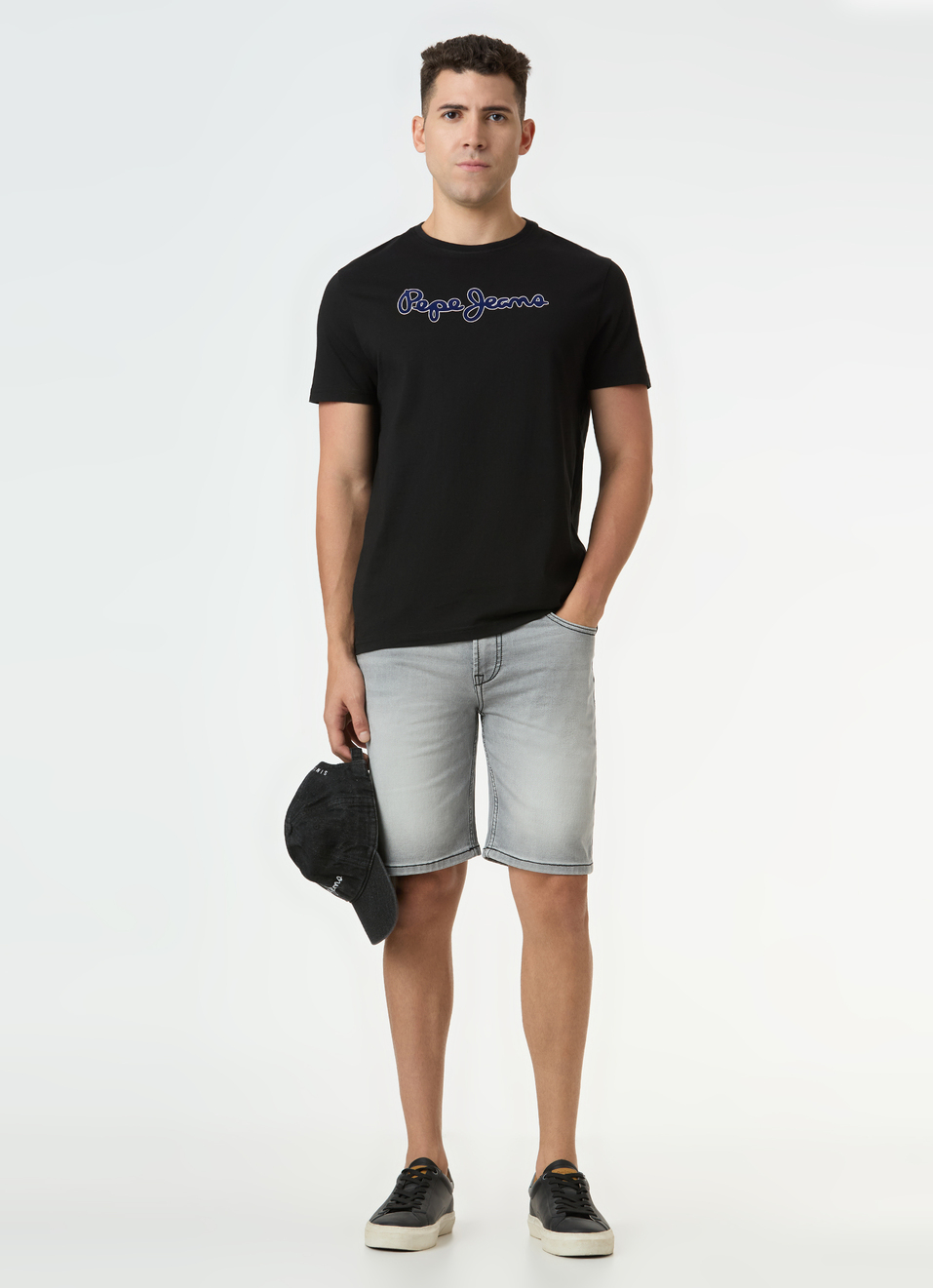 Men Grey Mid Rise Denim Shorts, , large image number 0