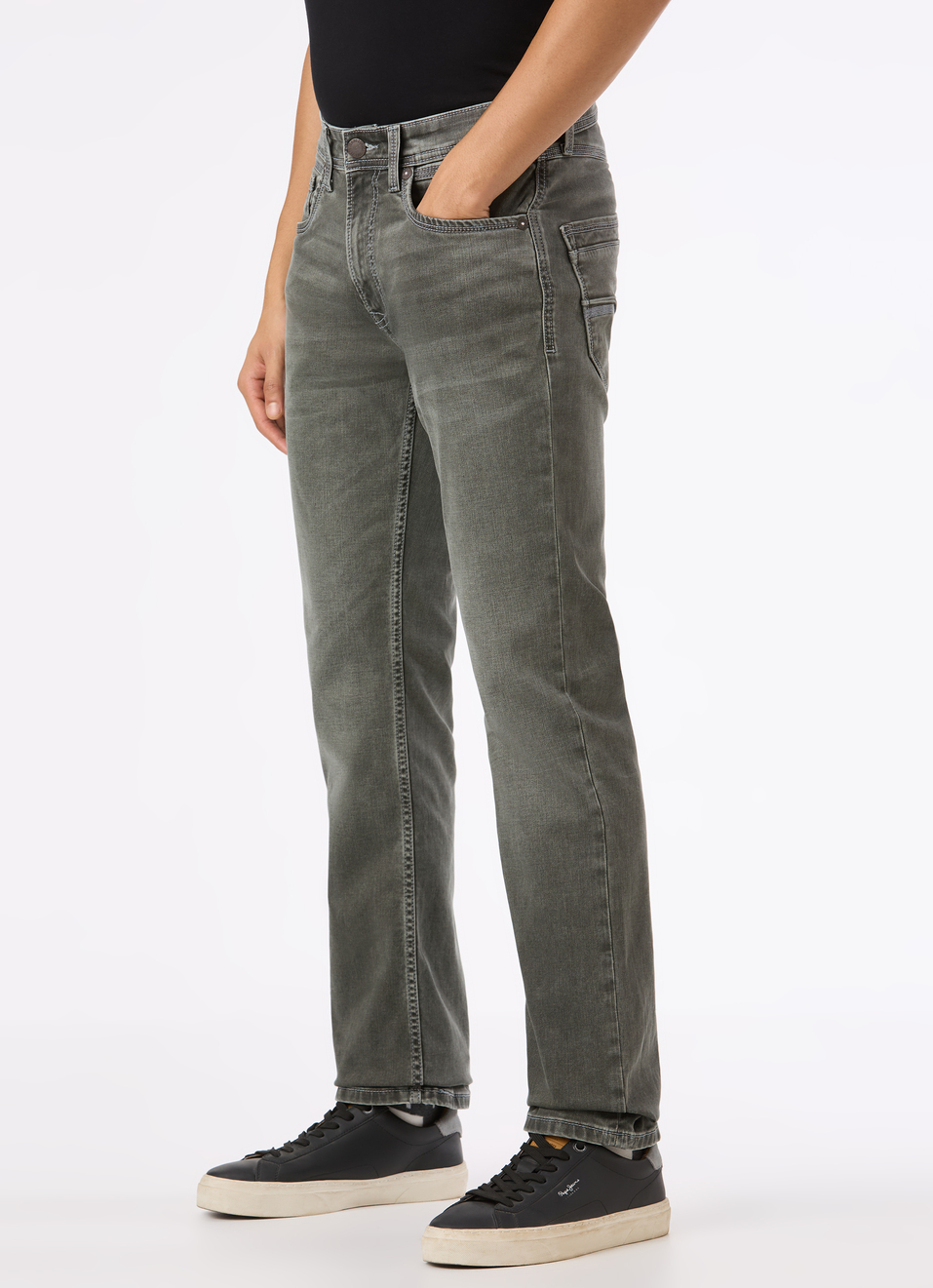 Men Grey Mid Rise Straight Fit Stretchable Jeans, , large image number 3