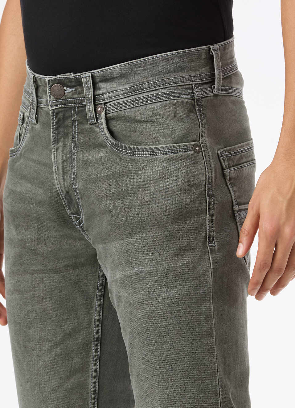 Men Grey Mid Rise Straight Fit Stretchable Jeans, , large image number 4