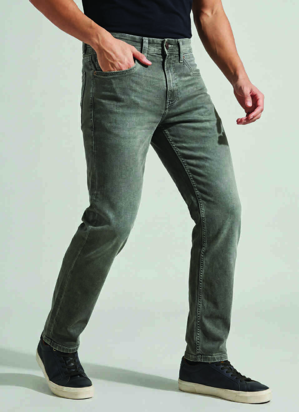 Men Grey Mid Rise Straight Fit Stretchable Jeans, , large image number 0