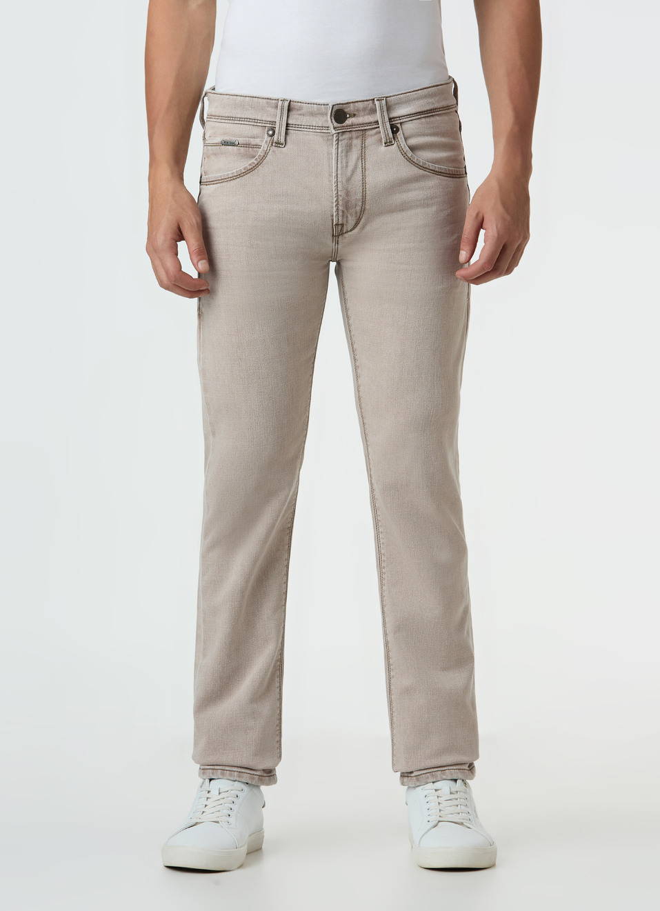 Men Beige Mid Rise Slim Fit Stretchable Jeans, , large image number 1