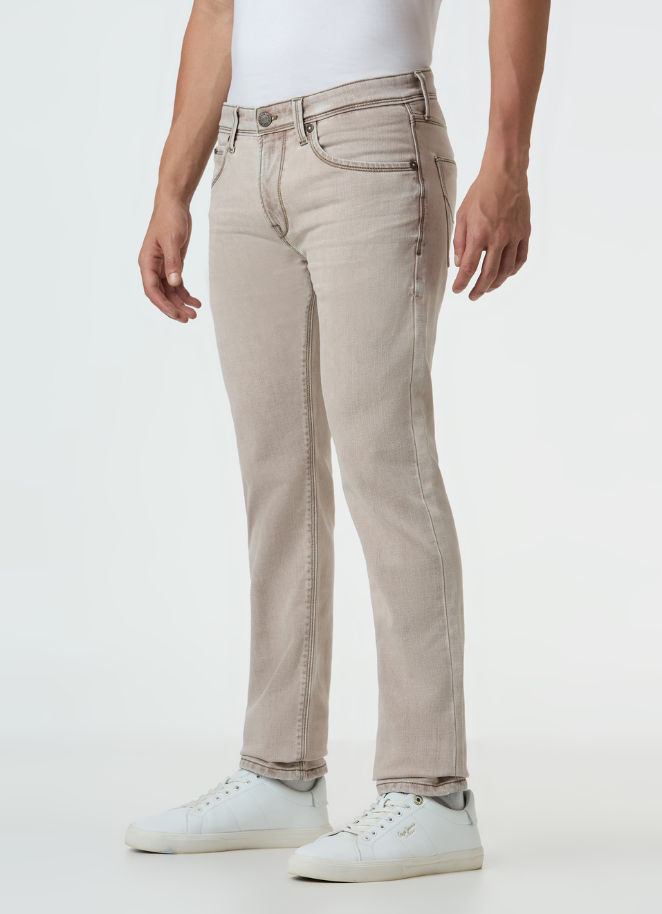 Men Beige Mid Rise Slim Fit Stretchable Jeans, , large image number 3