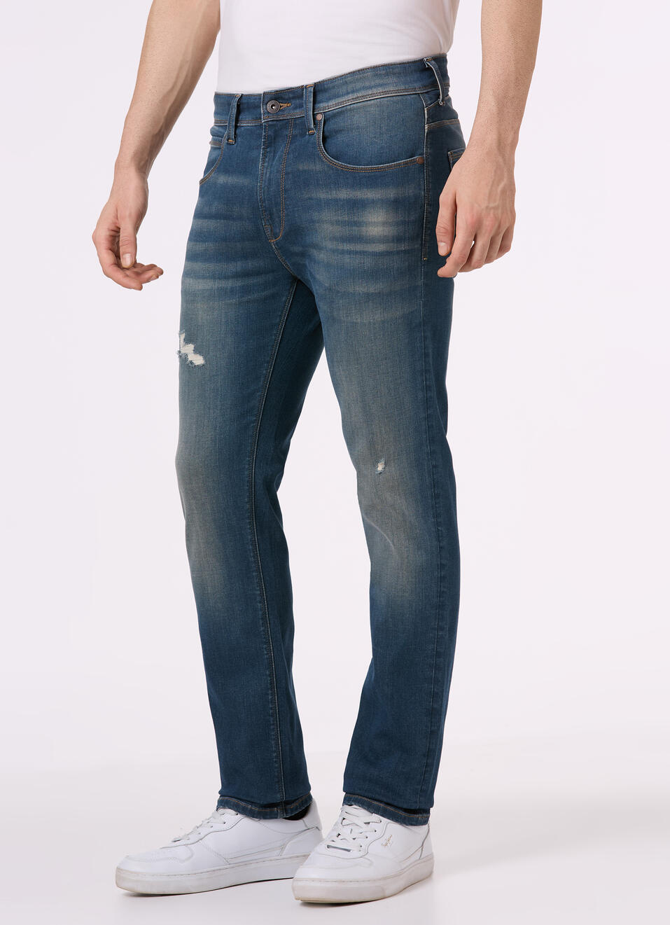 Men Blue Mid Rise Slim Fit Distressed Powerflex Jeans, , large image number 3