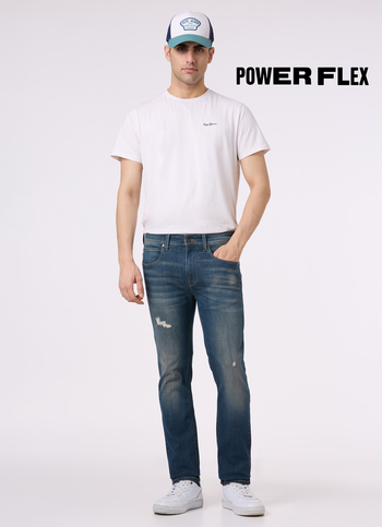Men Blue Mid Rise Slim Fit Distressed Powerflex Jeans
