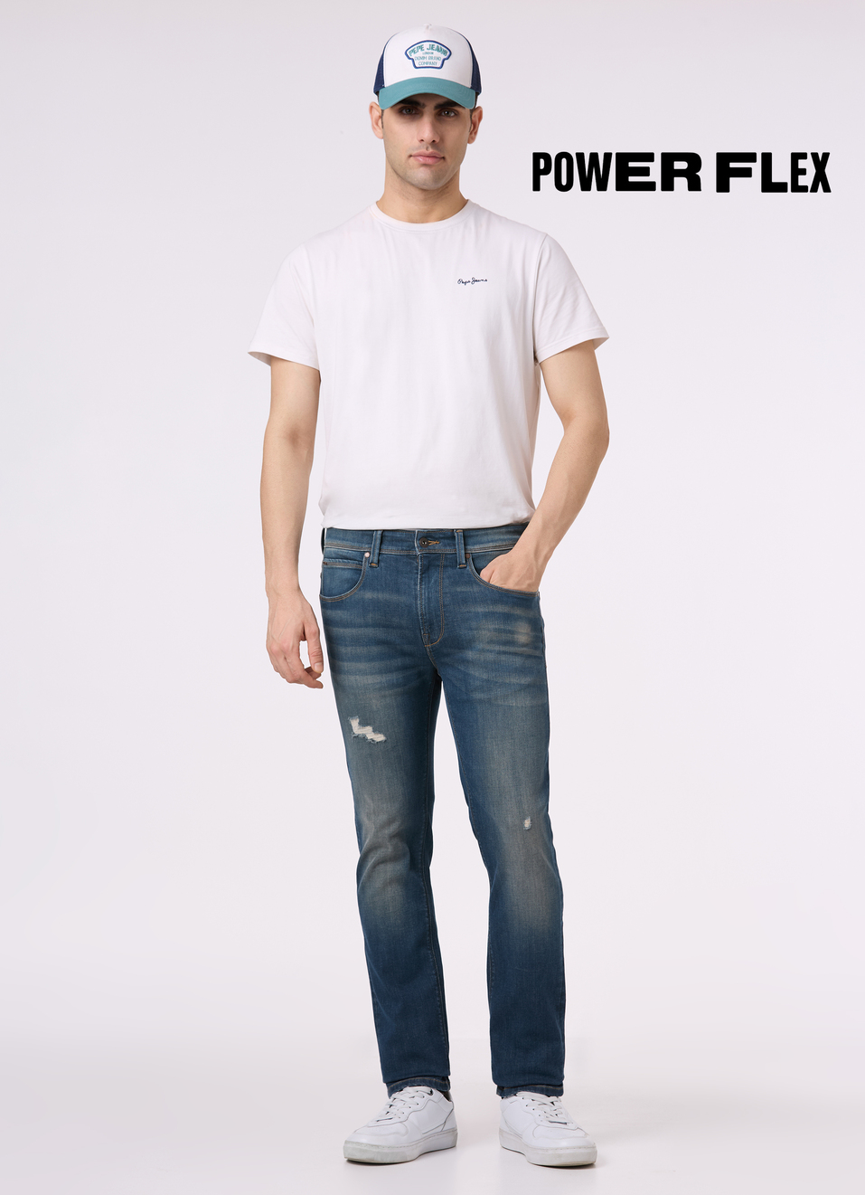 Men Blue Mid Rise Slim Fit Distressed Powerflex Jeans, , large image number 0