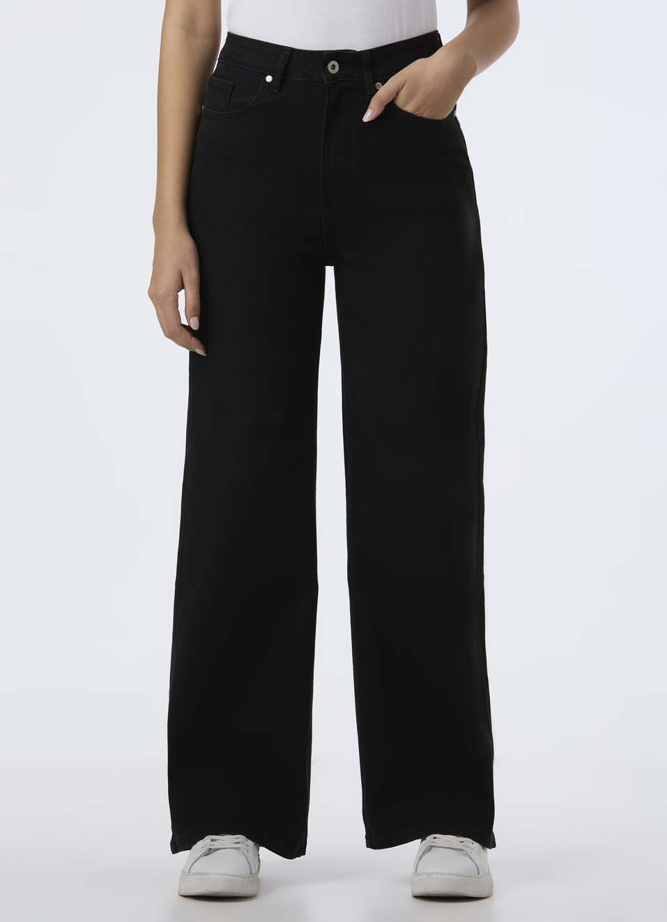 Women Black High Rise Wide Leg Stretchable Jeans, , large image number 1