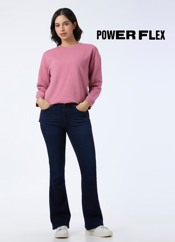 Women Blue Mid Rise Flared Fit Powerflex Jeans