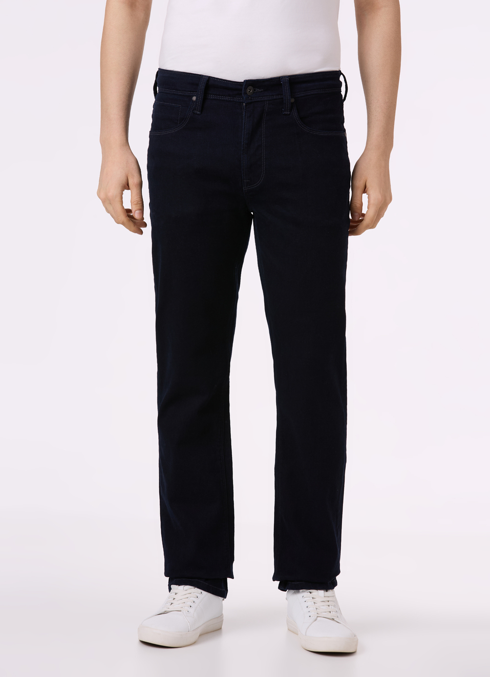 Men Dark Navy Straight Fit Stretchable Jeans, , large image number 1