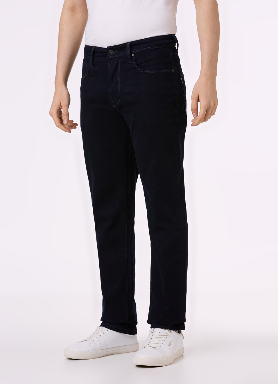 Men Dark Navy Straight Fit Stretchable Jeans, , large image number 3