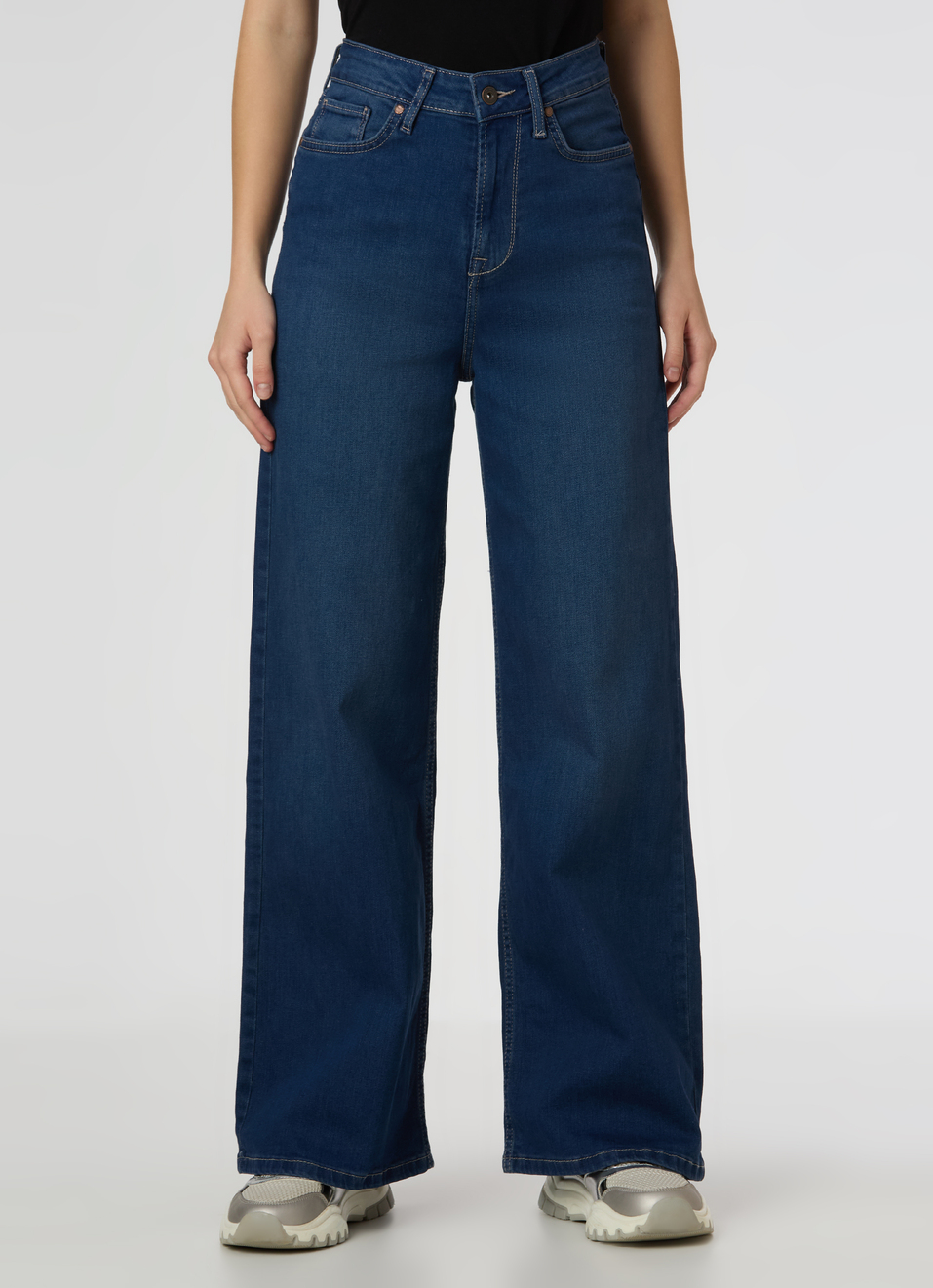 Women Dark Blue High Rise Wide Leg Stretchable Jeans, , large image number 1