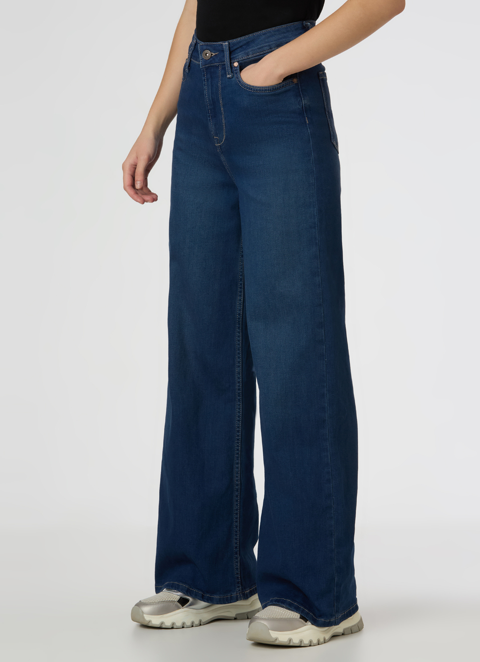 Women Dark Blue High Rise Wide Leg Stretchable Jeans, , large image number 3