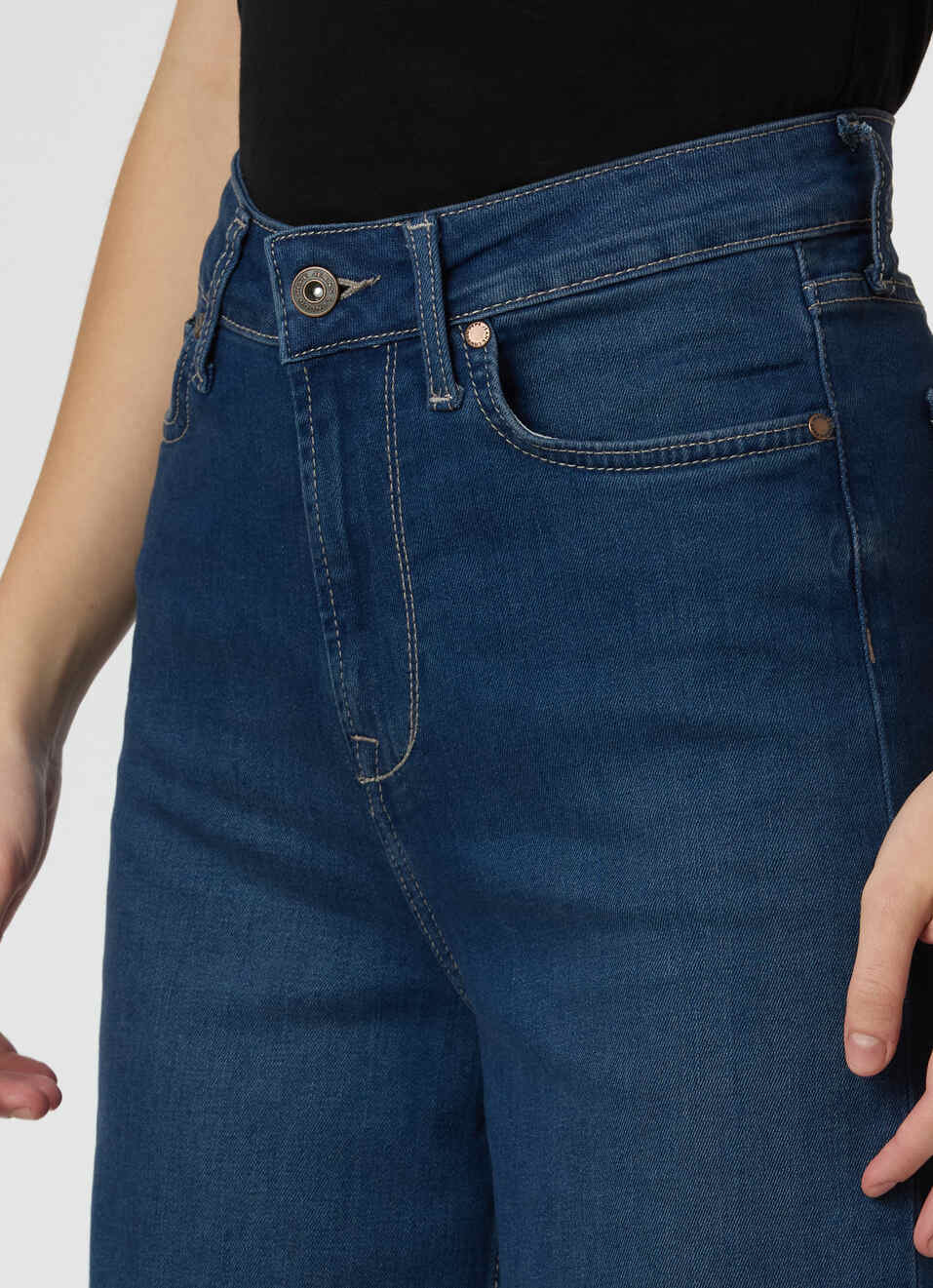 Women Dark Blue High Rise Wide Leg Stretchable Jeans, , large image number 4