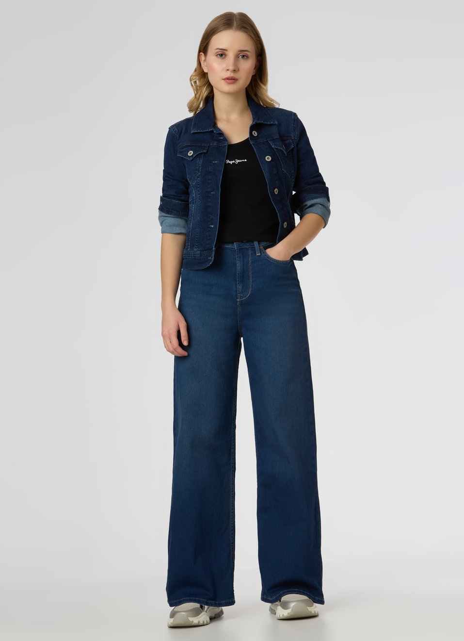 Women Dark Blue High Rise Wide Leg Stretchable Jeans, , large image number 0