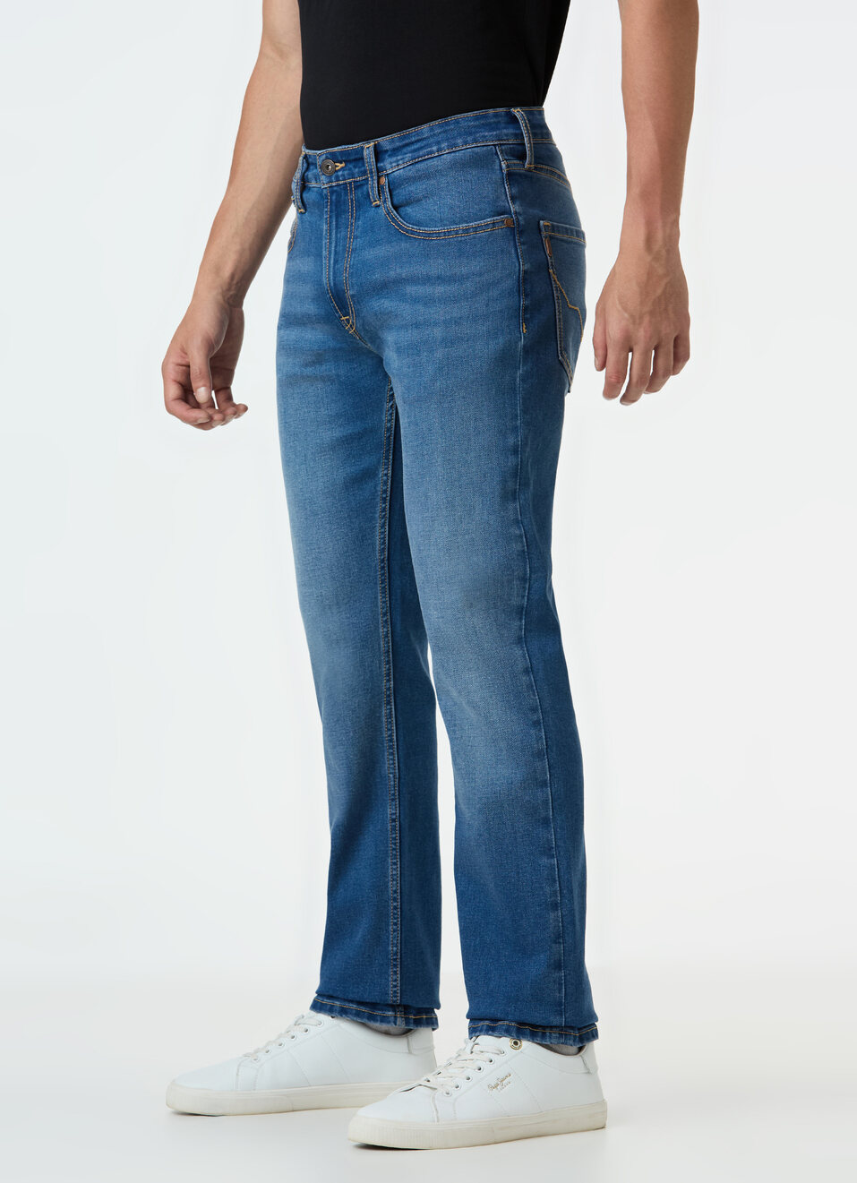 Men Blue Mid Rise Straight Fit Stretchable Jeans, , large image number 3