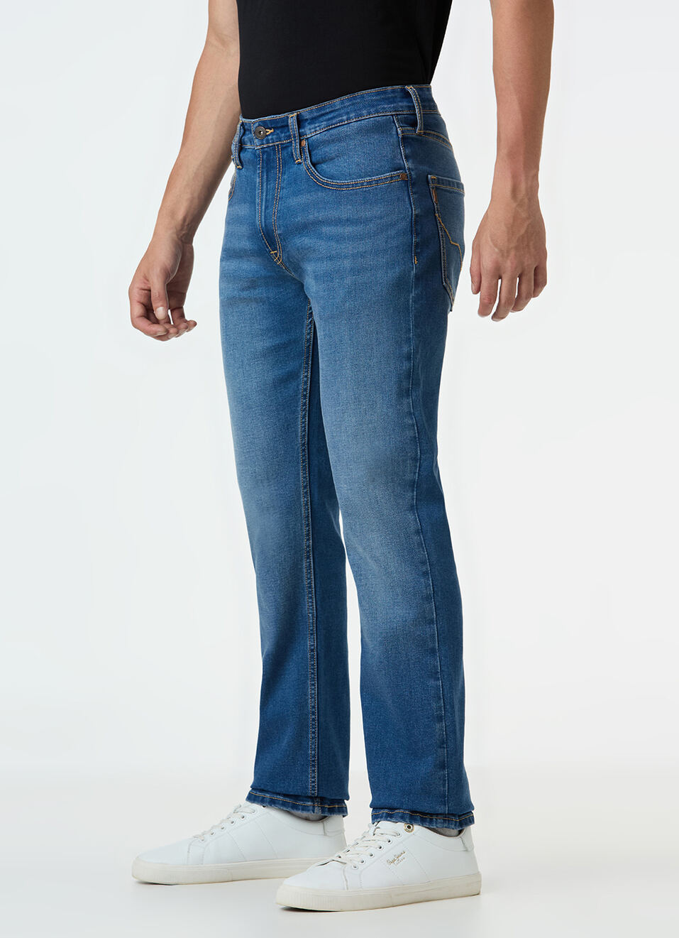 Men Blue Mid Rise Straight Fit Stretchable Jeans, , large image number 6