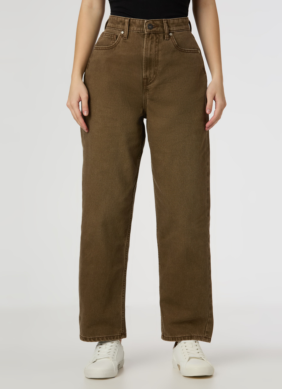 Women Brown High Rise Barrel Fit Jeans, , large image number 1