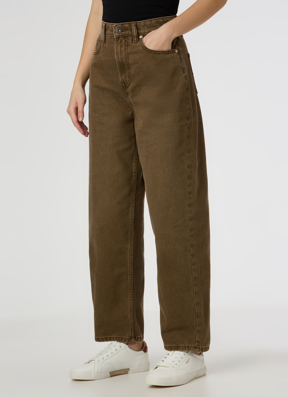 Women Brown High Rise Barrel Fit Jeans, , large image number 3