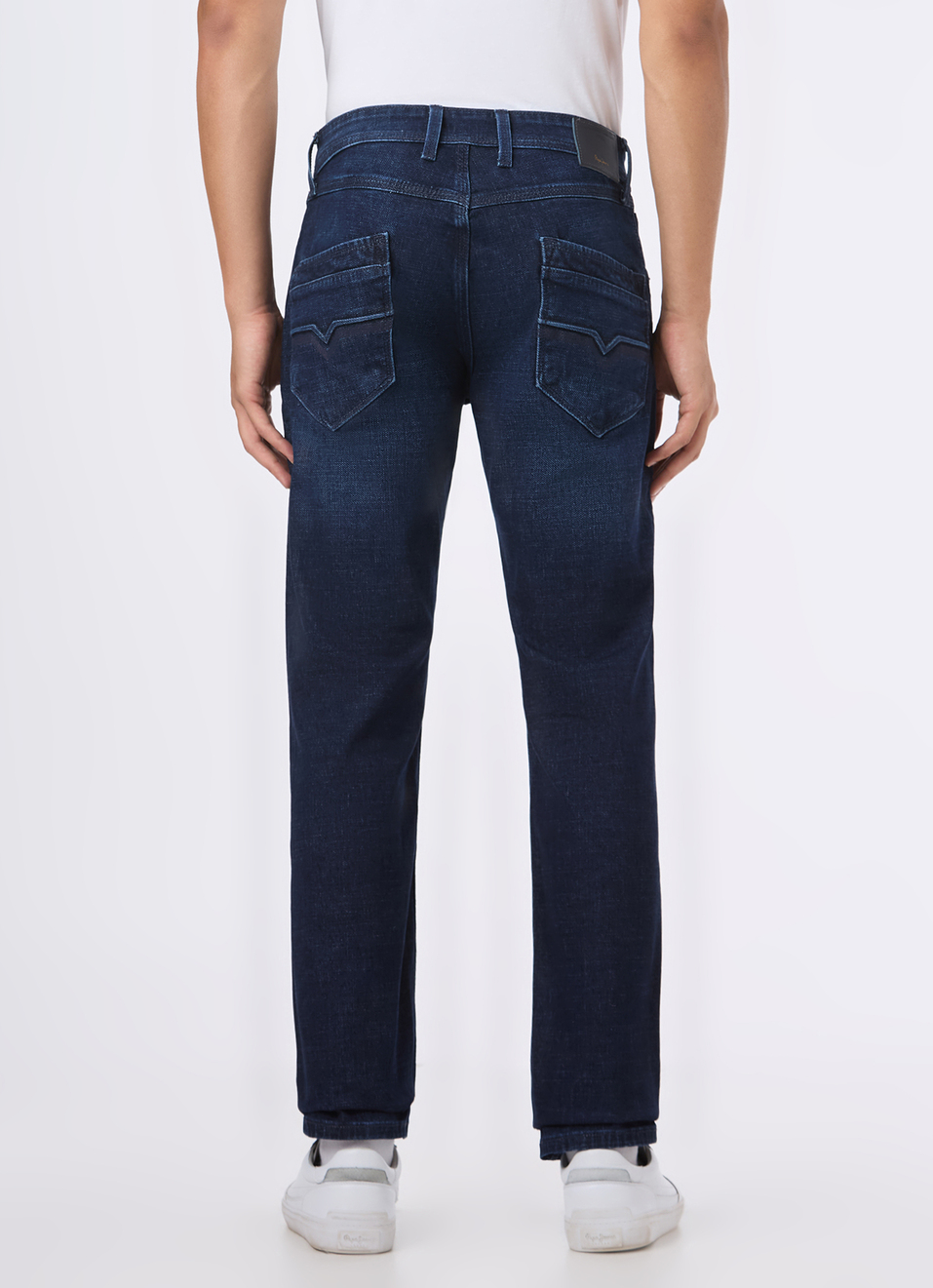 Men Dark Blue Mid Rise Straight Fit Stretchable Jeans, , large image number 2