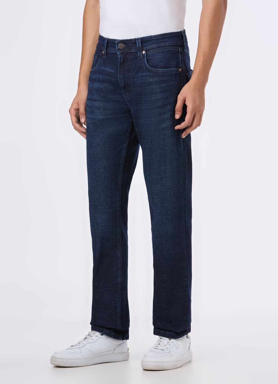 Men Dark Blue Mid Rise Straight Fit Stretchable Jeans, , large image number 3