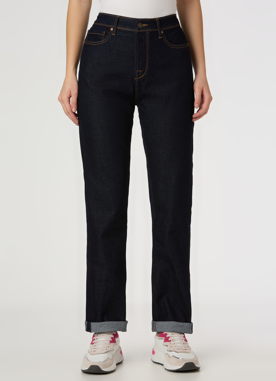 Women Dark Blue High Rise Straight Fit Stretchable Jeans, , large image number 1