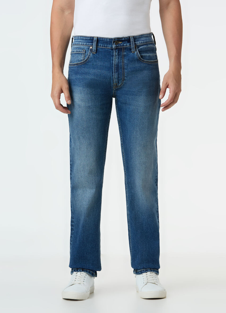 Men Blue Mid Rise Straight Fit Strechable Jeans, , large image number 1