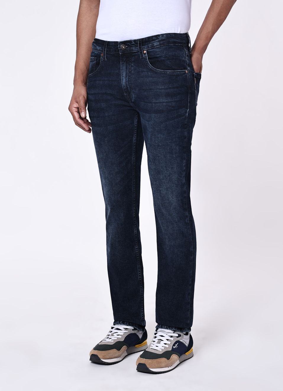 Men Dark Blue Mid Rise Stretchable Straight Leg Jeans, , large image number 3