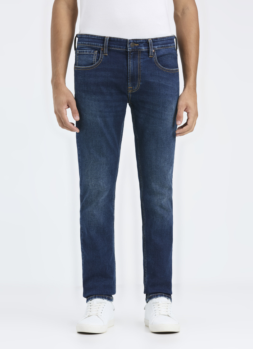 Men Blue Mid Rise Slim Fit Stretchable Jeans, , large image number 1