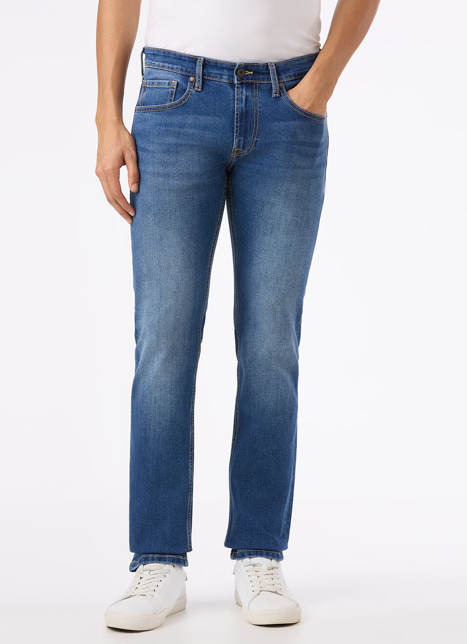 Men Blue Mid Rise Slim Fit Stretchable Jeans, , large image number 6