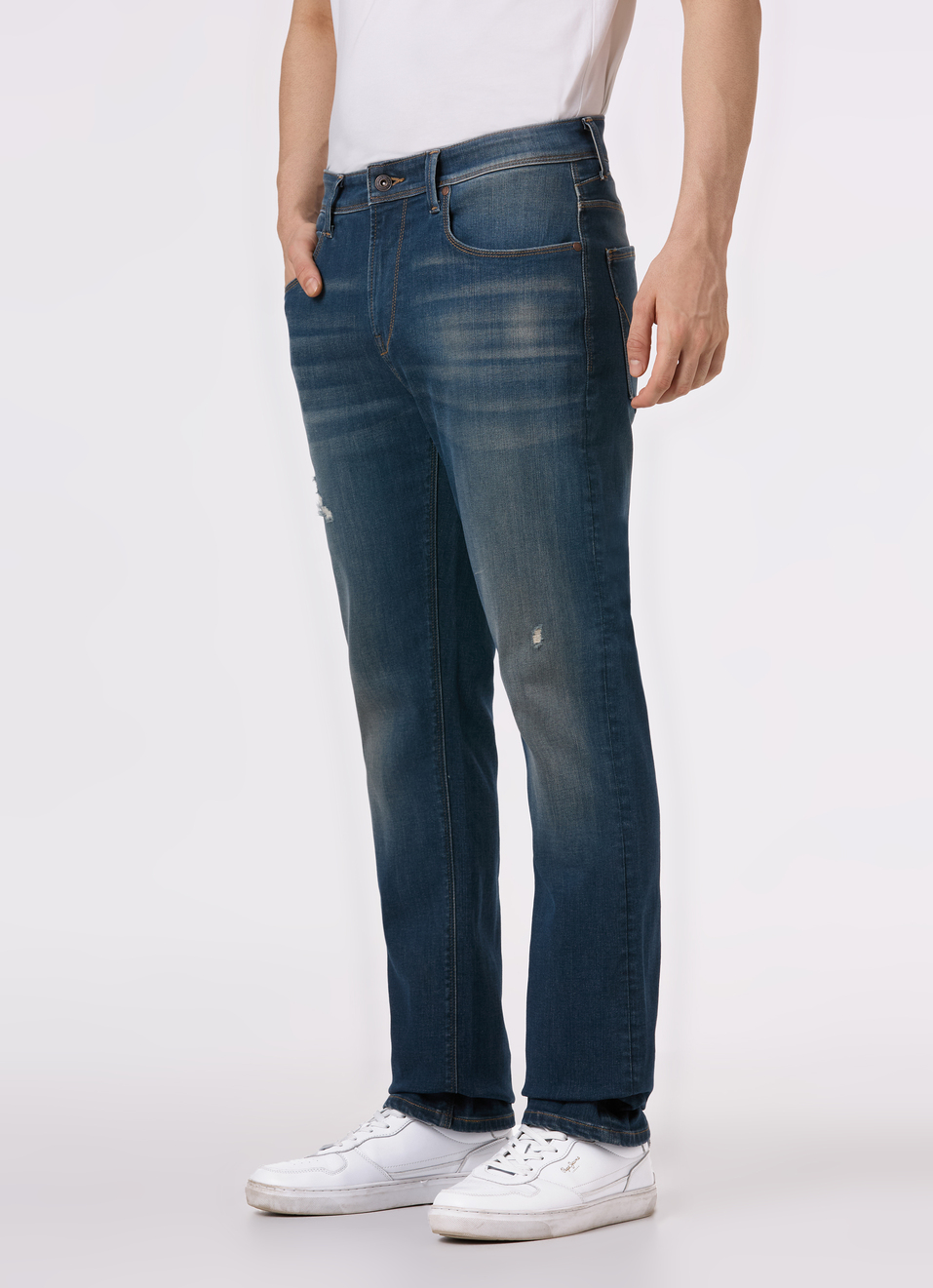 Men Blue Distressed Straight Fit Stretchable Jeans, , large image number 3