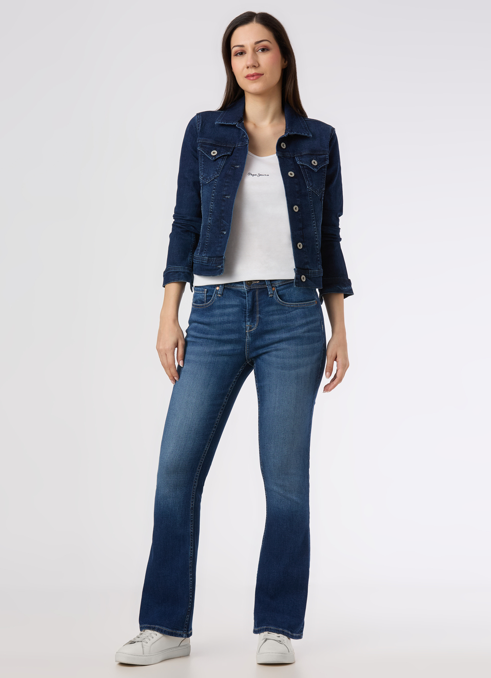 Women Dark Blue Mid Rise Flared Stretchable Jeans, , large image number 0