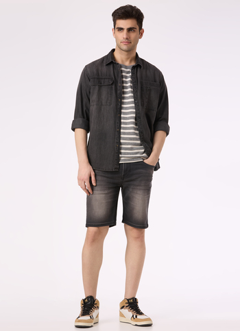 Men Black Washed Denim Short