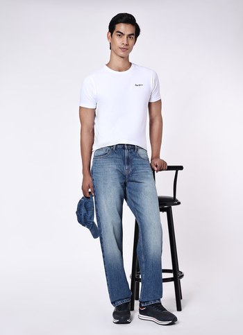 Men Blue Baggy Fit Mid Rise Tapered Leg Jeans