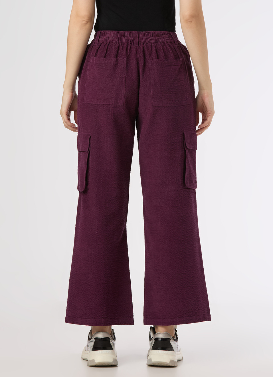 Women Cherry Red Mid Rise Relax Fit Cargo Pants, , large image number 2