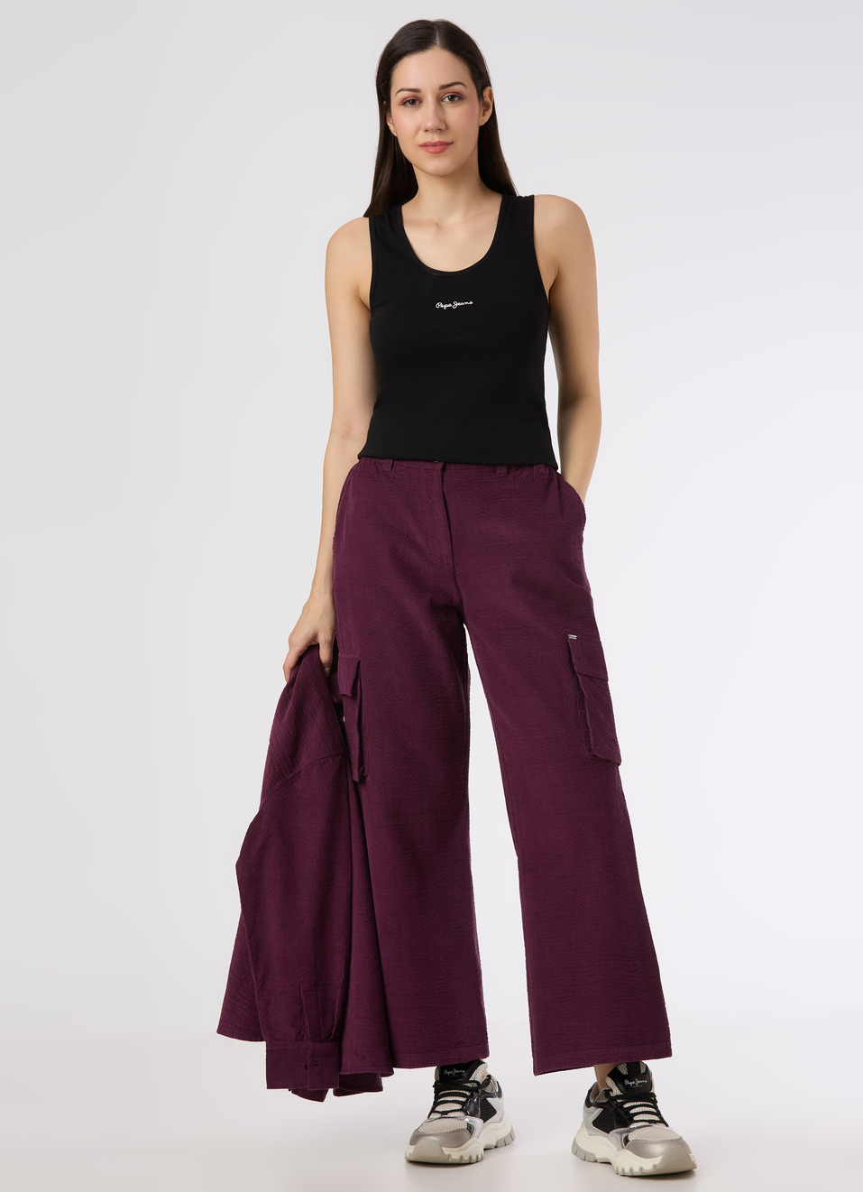 Women Cherry Red Mid Rise Relax Fit Cargo Pants, , large image number 0