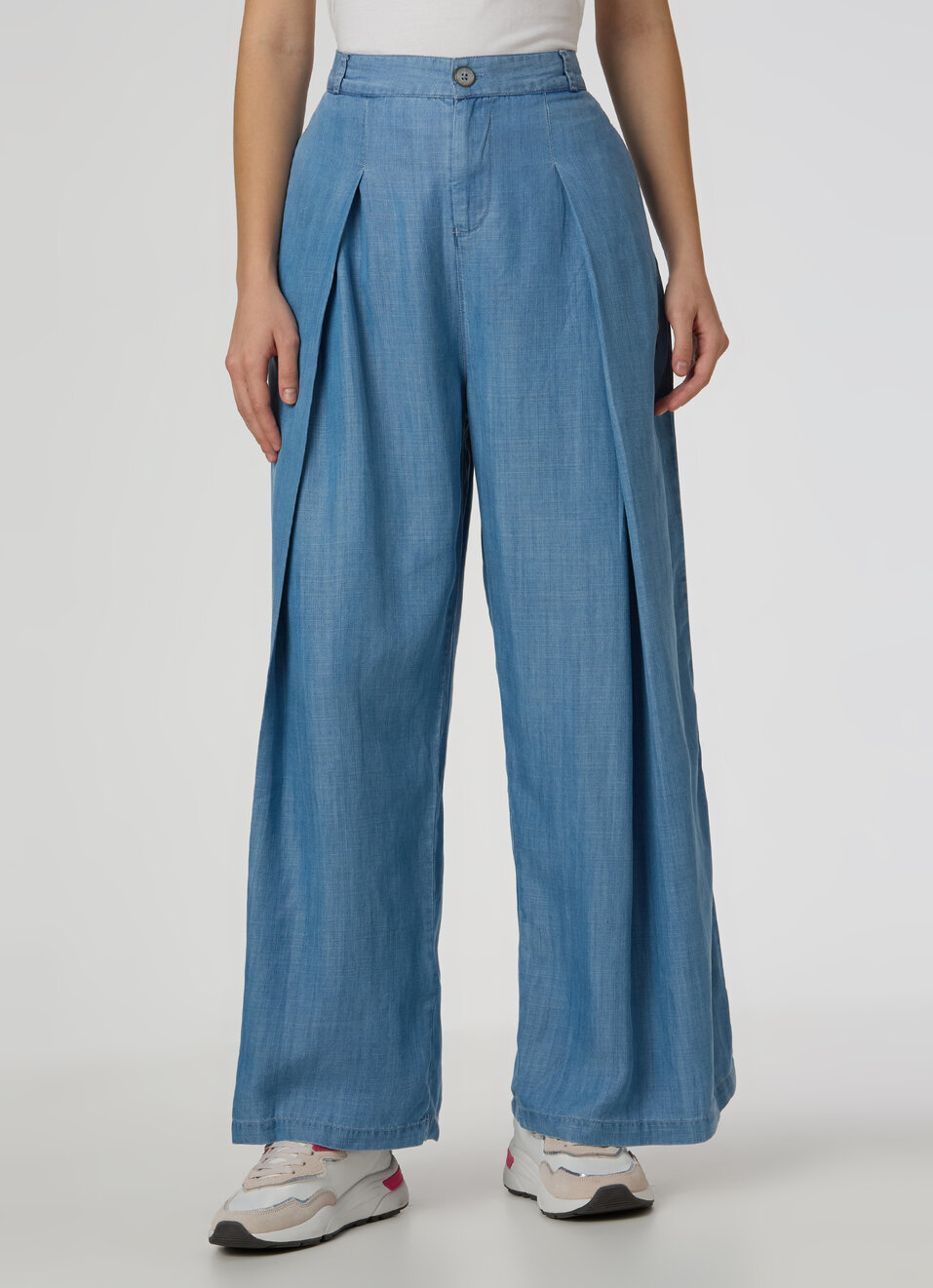 Women Light Blue High Rise Wide Leg Pant, , large image number 1
