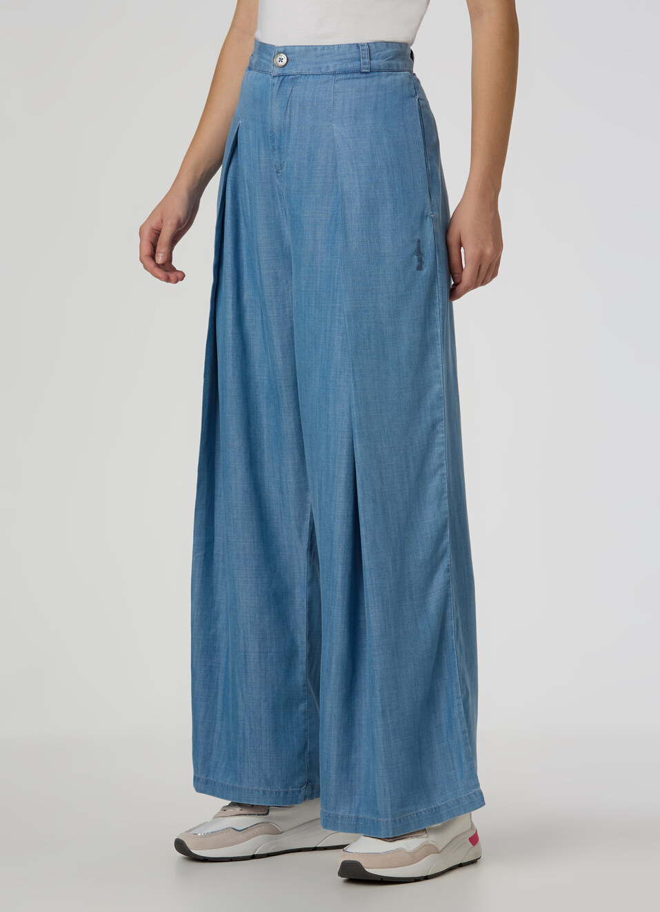 Women Light Blue High Rise Wide Leg Pant, , large image number 3