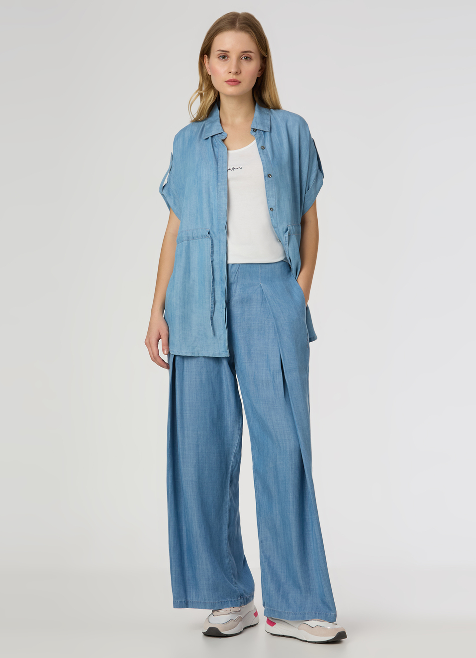 Women Light Blue High Rise Wide Leg Pant, , large image number 0