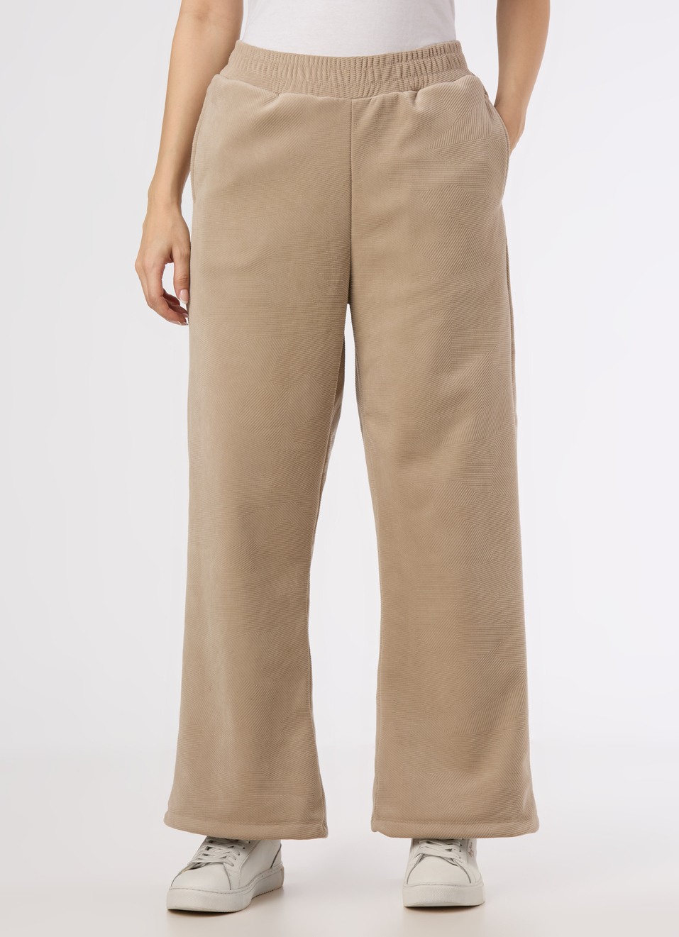 Women Beige Mid Rise Relax Fit Wide Leg Corduroy Pant, , large image number 1