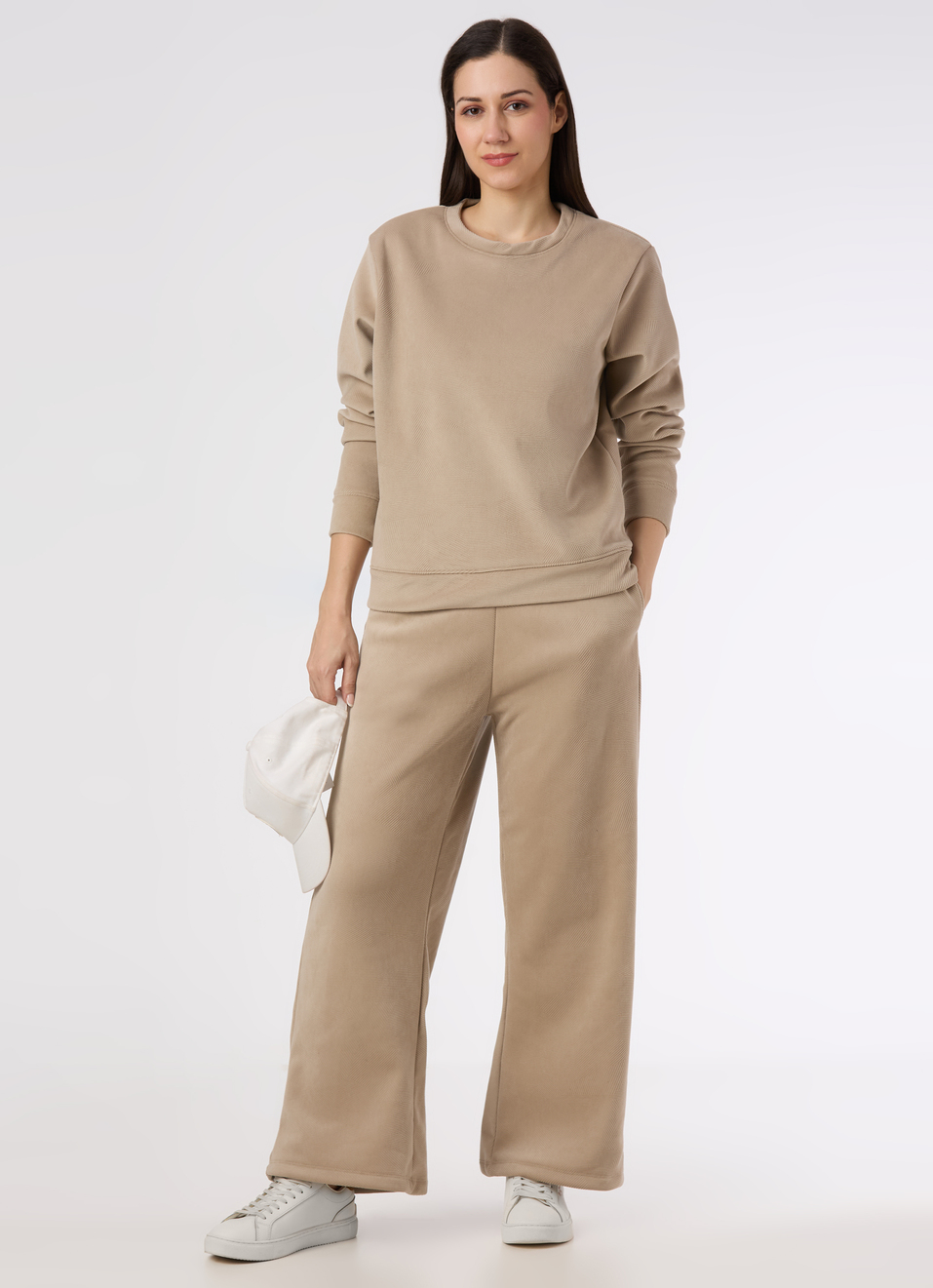 Women Beige Mid Rise Relax Fit Wide Leg Corduroy Pant, , large image number 0