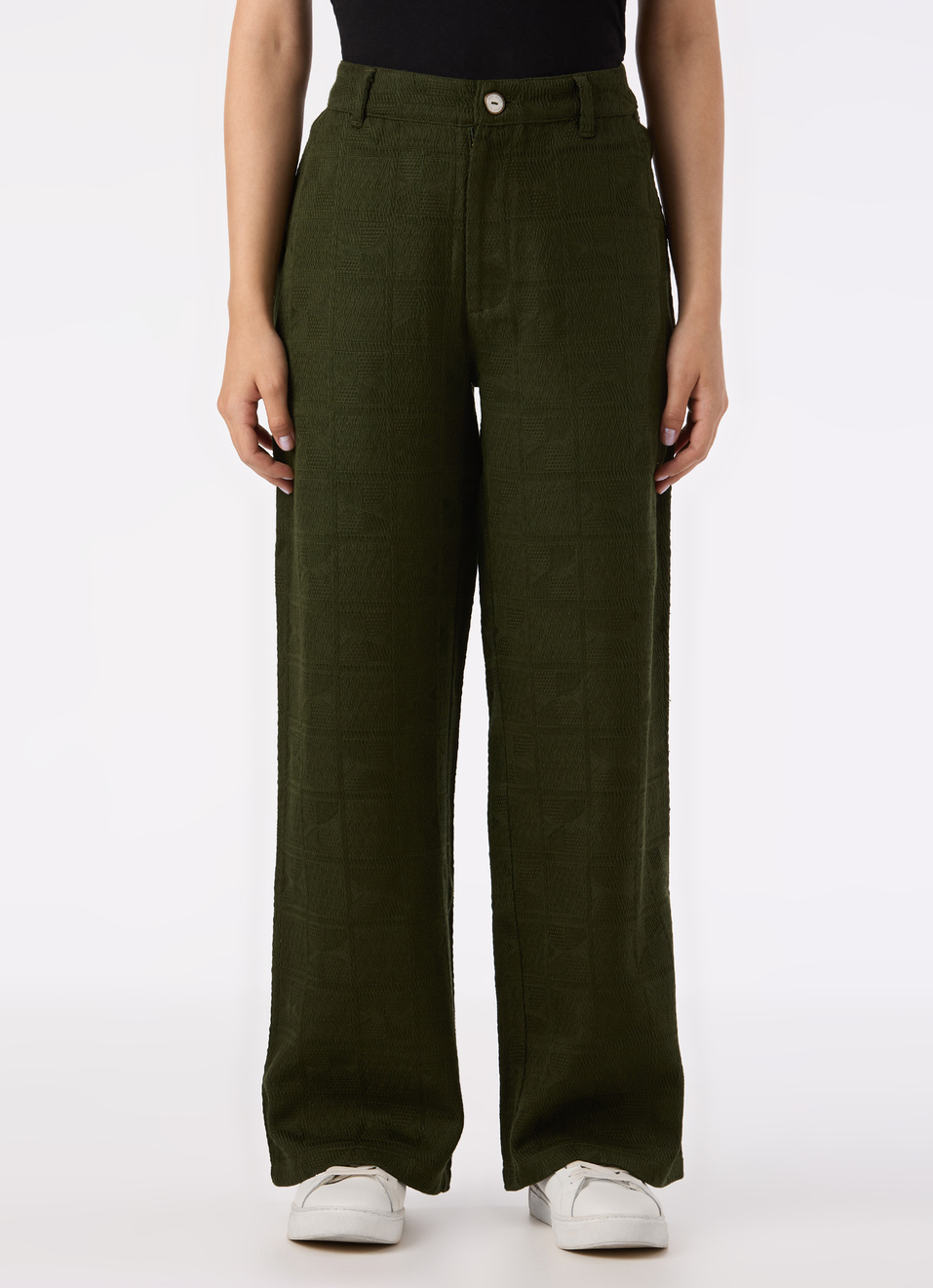 Women Green Mid Rise Wide Leg Textured Pant, , large image number 1