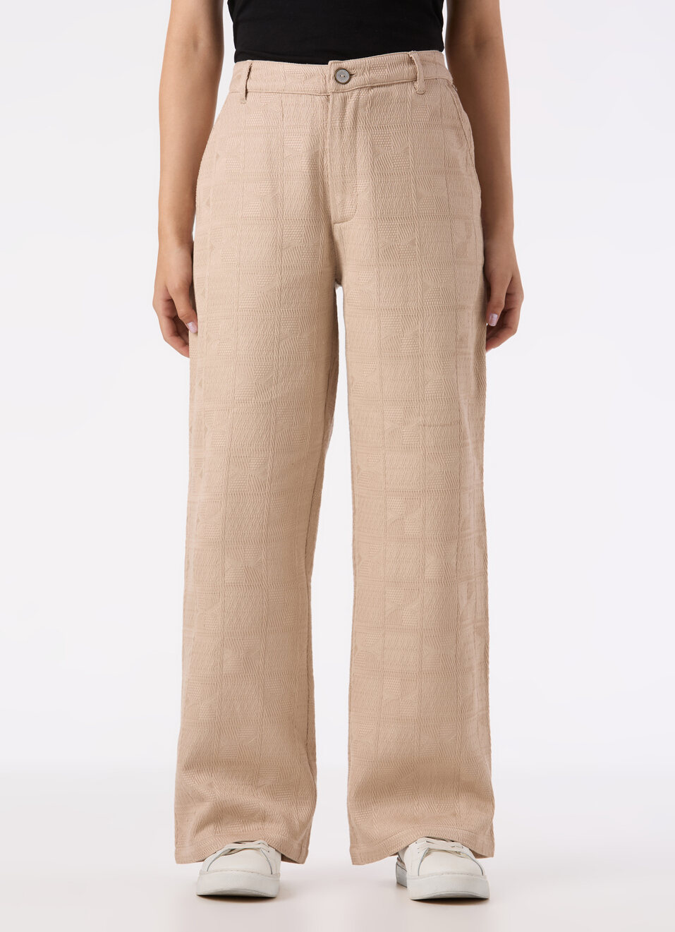 Women Beige Mid Rise Wide Leg Textured Pant, , large image number 1