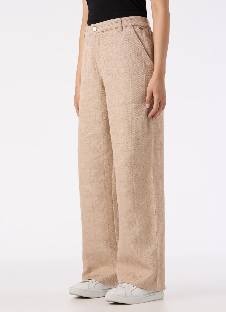 Women Beige Mid Rise Wide Leg Textured Pant, , large image number 3